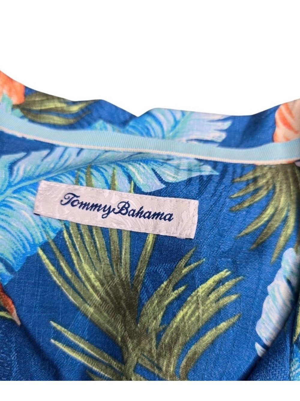Tommy Bahama Blue Orange Cotto Palm-Print Casual Button-Down Shirt
